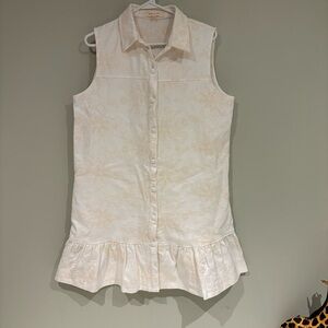 Solitaire White collared Denim Mini Dress with Crème Embroidery